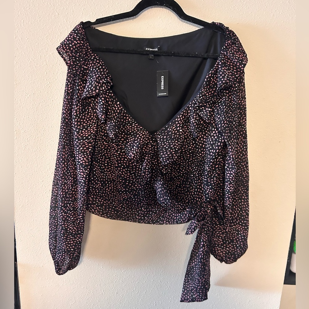 NWT Express off the shoulder black ruffle blouse size large
